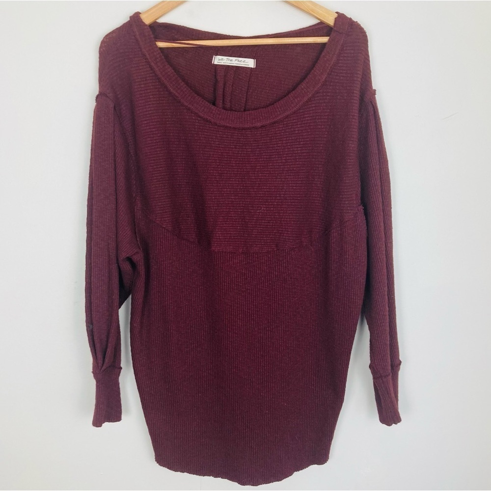 We the Free Free People burgundy colored waffle knot scoop neck oversized top. S